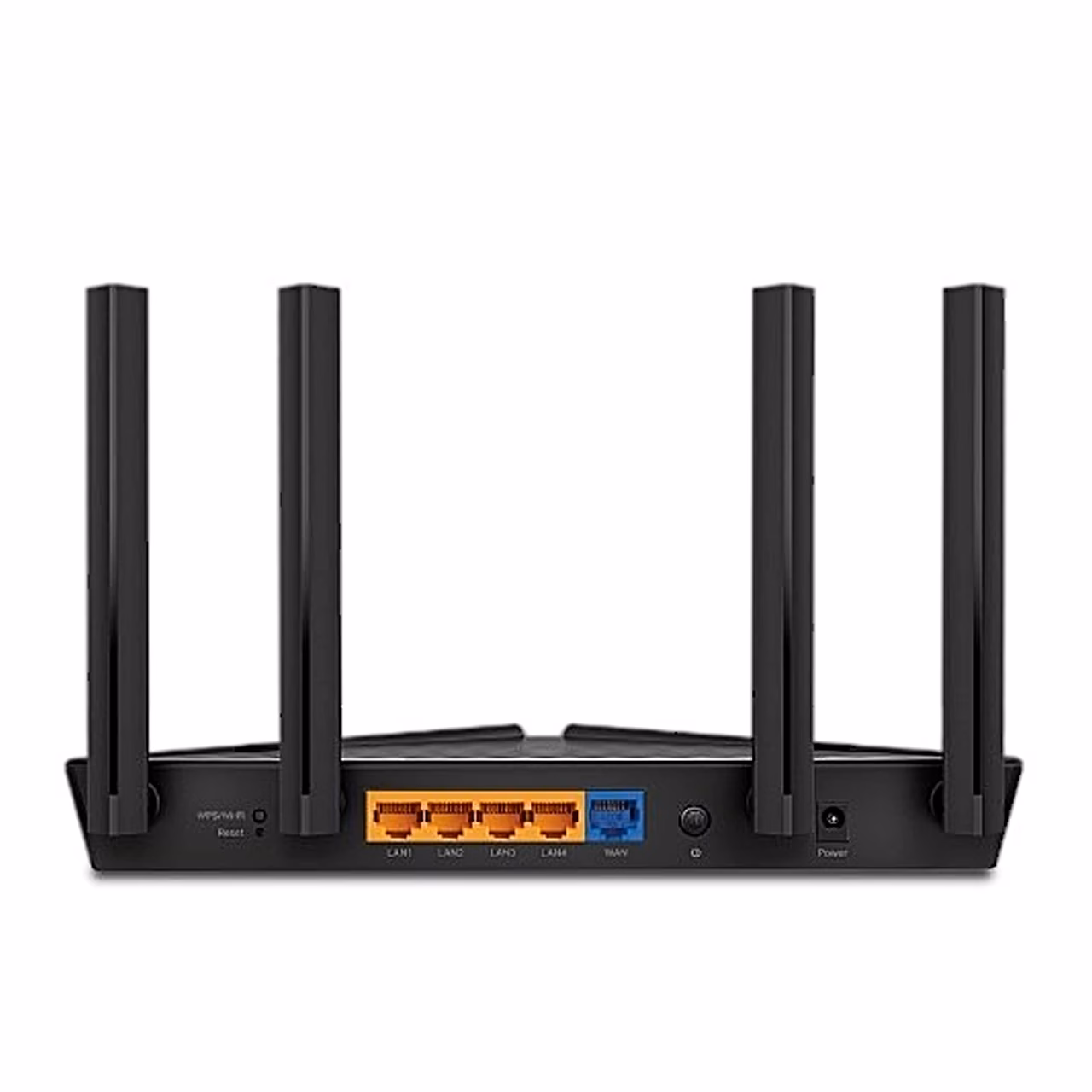 TP-Link Archer AX23 ruuteri tagapaneel portide, nuppude ja toitepesaga