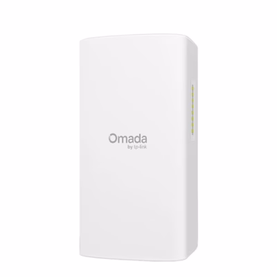 Valge WiFi-sild TP-Link Omada Flex Bridge 5 eestvaates, küljel LED-signaalinäidik