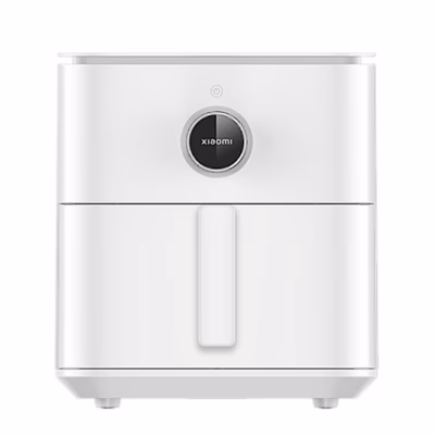 Valge Xiaomi Smart Air Fryer eestvaates, ümmargune juhtnupp ekraaniga