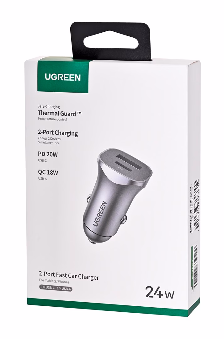 Autolaadija UGREEN 30780, USB-C ja USB-A, 24 W Power Delivery, hall (4)